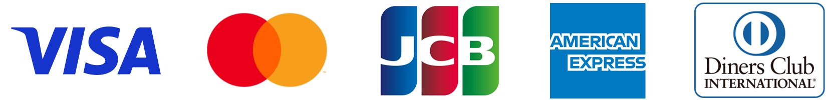 VISA, Mastercard, JCB, American Express, Diners Club